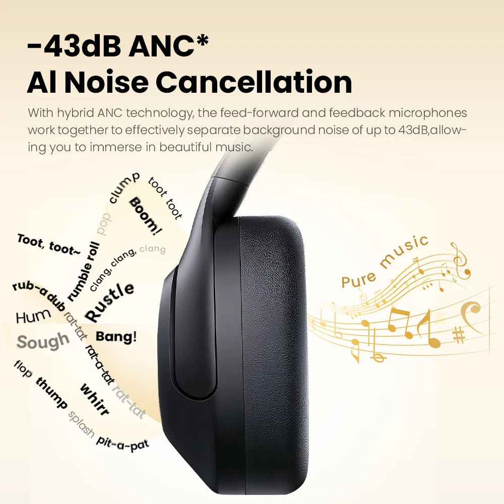 HAYLOU S30 Wireless Bluetooth 5.4 Headphones 43dB Adaptive Noise Cancelling Headsets 40mm Driver 80H Playtime Earphones