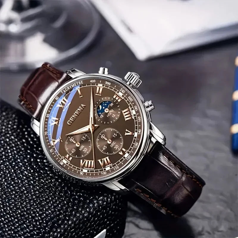 Hot Trend Vault men's leather strap watch with quartz analog movement, ideal for business accessories and stylish everyday wear.