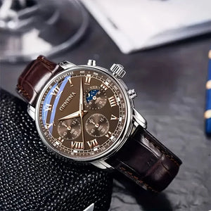 Hot Trend Vault men's leather strap watch with quartz analog movement, ideal for business accessories and stylish everyday wear.