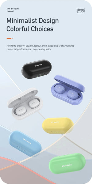 Awei T13 Pro Bluetooth 5.3 Earphone Wireless Bluetooth Headset In-Ear TWS Earbuds With Mic HiFi Bass Stereo Gaming Headphones