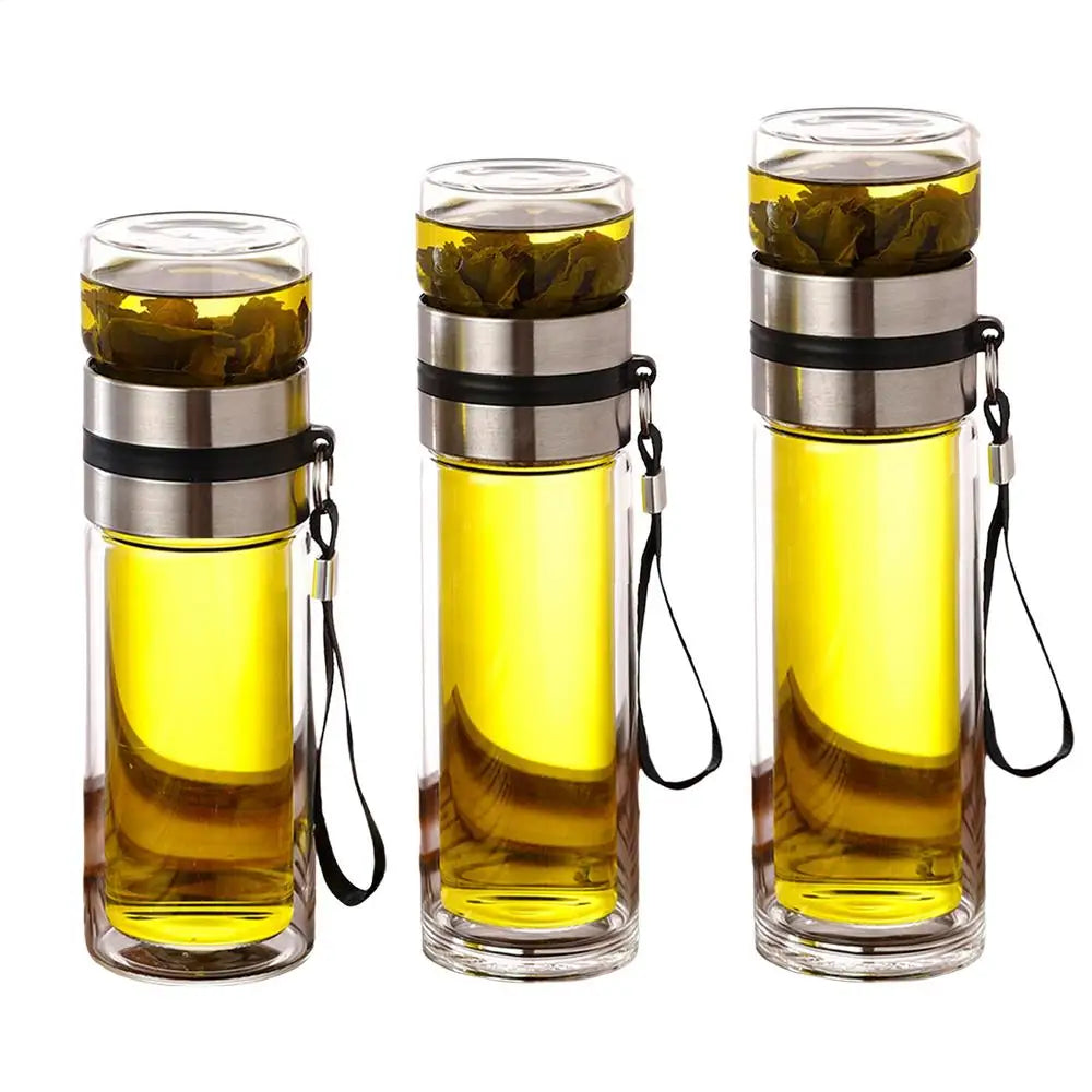 Tea Water Bottle High Borosilicate Glass Double Layer Tea Water Cup Infuser Tumbler Drinkware Water Bottle With Tea Filter