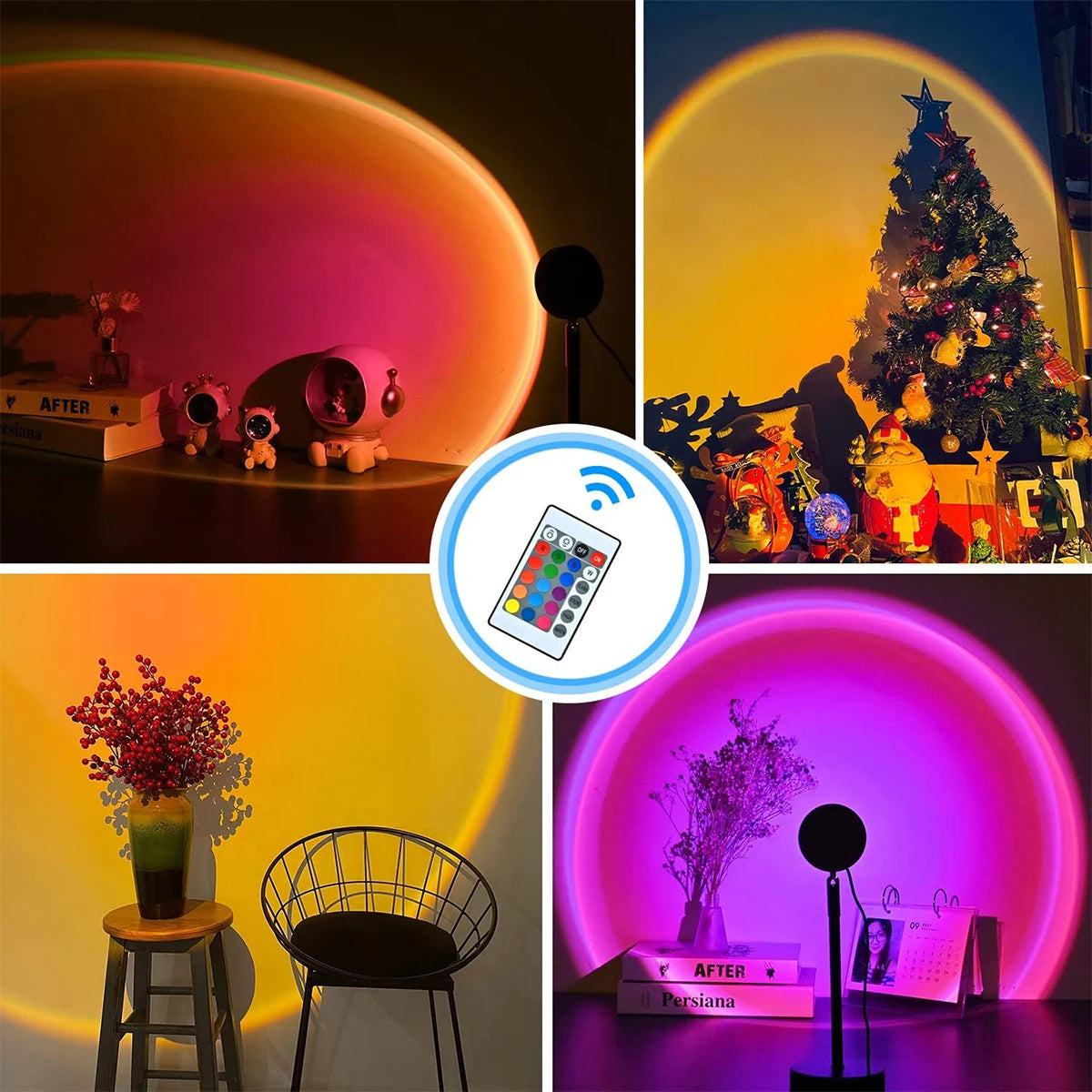Sunset Light Lamp With Remote Control Lampu Rgb Usb Powered Led Projector Aesthetic Photo Background Rainbow Mood Lighting Night