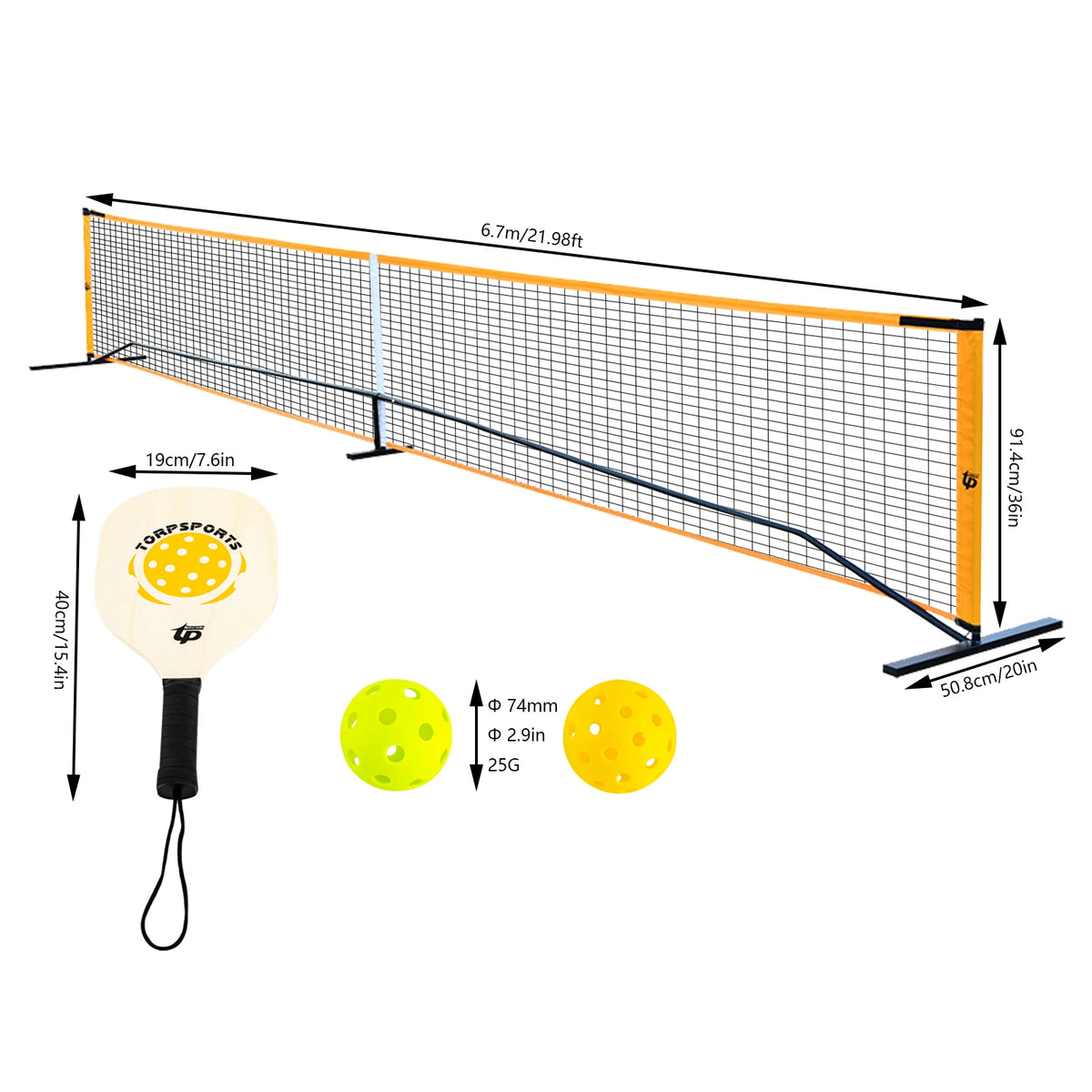 22ft Portable Pickleballs Set Backyard Park Sports Tennis Pickleball Net Paddle
