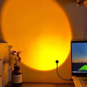 Hot Trend Vault USB sunset lamp with rainbow LED neon night light projector for bedroom decor, creating colorful ambient lighting.
