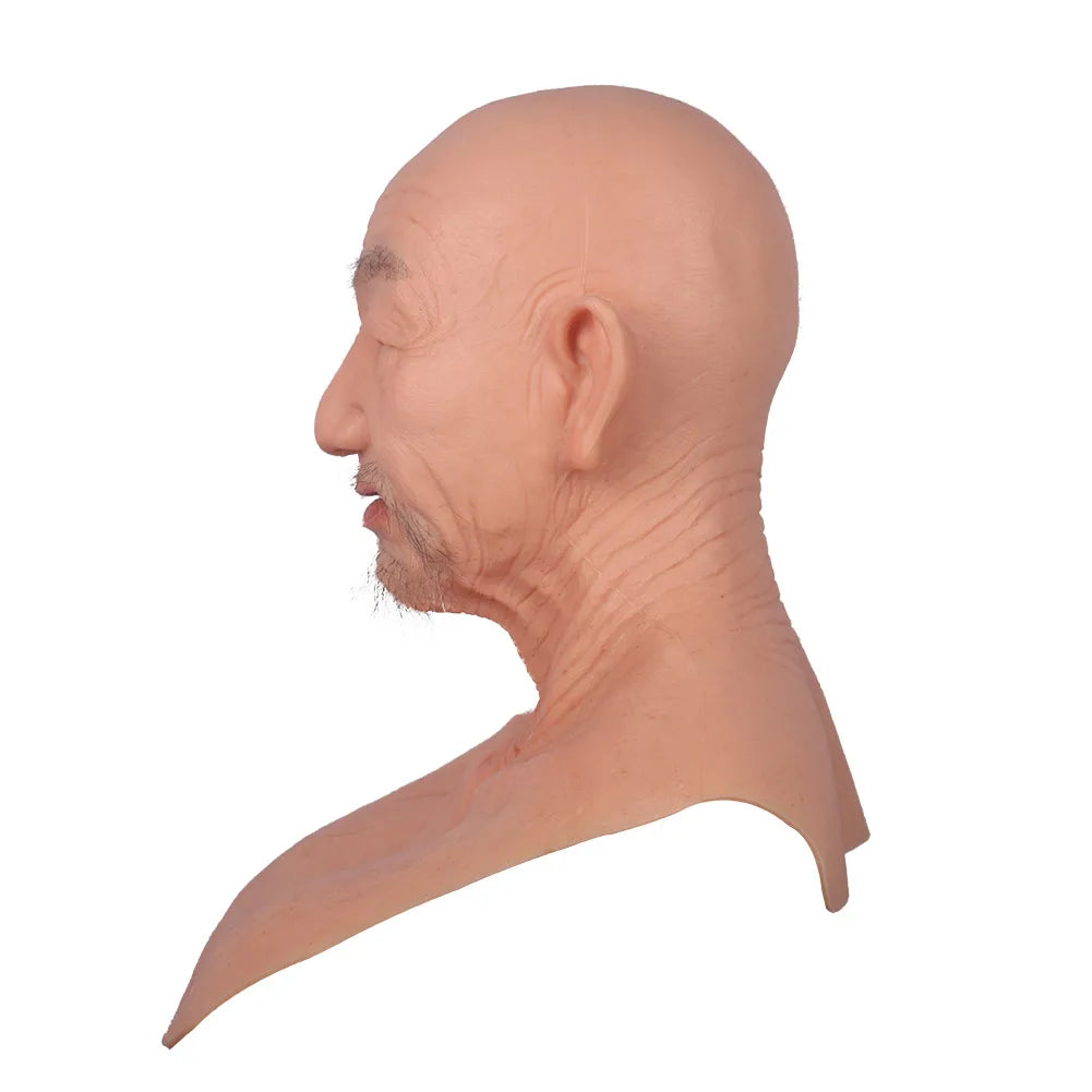 Silicone Old Man Mask Realistic Silicone Full Head Face Mask Party Prop Cosplay Male Hood Headwear for Halloween Cosplay