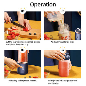 6 Blades Electric Juicer Cup with 2 Cups For Travel Portable Juicer Mixer Usb Charge Fresh Fruit Juice Personal Blender Smoothie