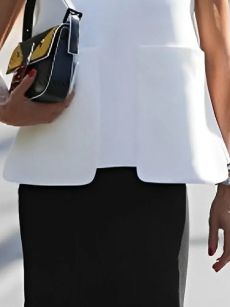 White Sleeveless Tops for Women Pockets Vest Tops 2025 New Fashion Round-Neck A-Line Loose Casual Summer T-shirts