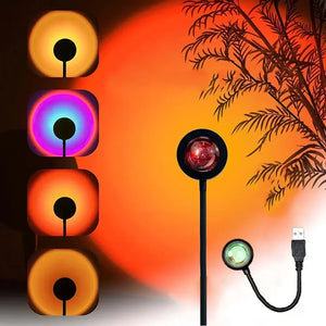 USB sunset light rainbow night lamp projector by Hot Trend Vault, displaying colorful sunset and rainbow patterns for bedrooms.