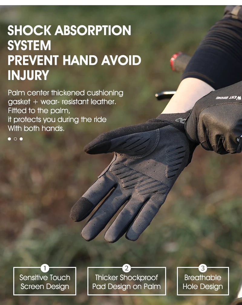 West Biking Full Finger Cycling Gloves by Hot Trend Vault, made of grippy synthetic leather and Lycra for men and women.
