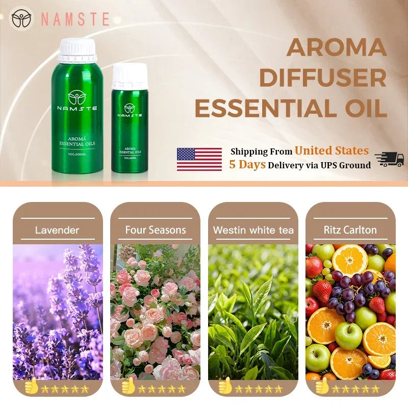 Hot Trend Vault Namste 100ml pure plant essential oil air freshener for hotels and homes, with a clear bottle and natural scent.
