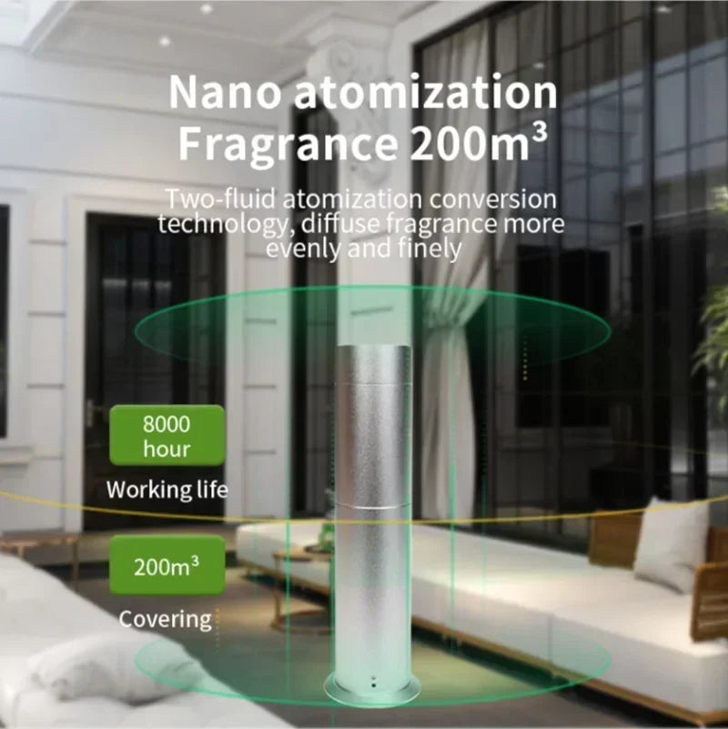 Luxperfumé Column Aroma Diffuser with smart touch control, 120ml capacity, premium metal finish for home, office, and hotel use.