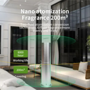 Luxperfumé Column Aroma Diffuser with smart touch control, 120ml capacity, premium metal finish for home, office, and hotel use.