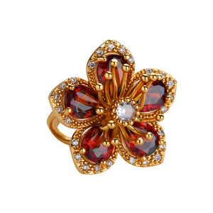 Elegant green zircon flower ring for women by ICFTZWECN, 18K gold plated stainless steel, perfect for wedding or special occasions.