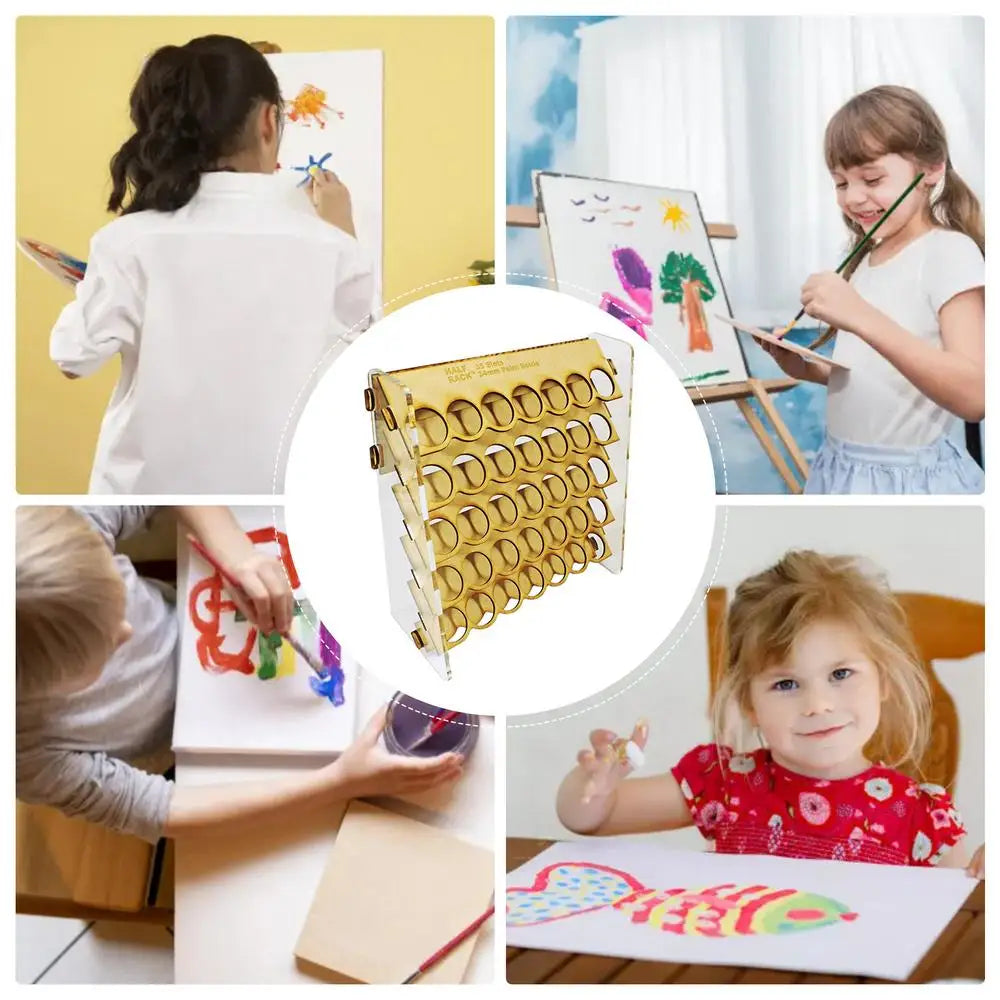 Wooden Paint storage rack 35-hole wall mount Paint Round Bottle Organizer Display Stand For Miniature Paint Set