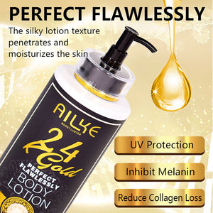 A close-up of the AILKE 24K Gold Collagen Whitening serum bottle from Hot Trend Vault with gold accents and sleek packaging.