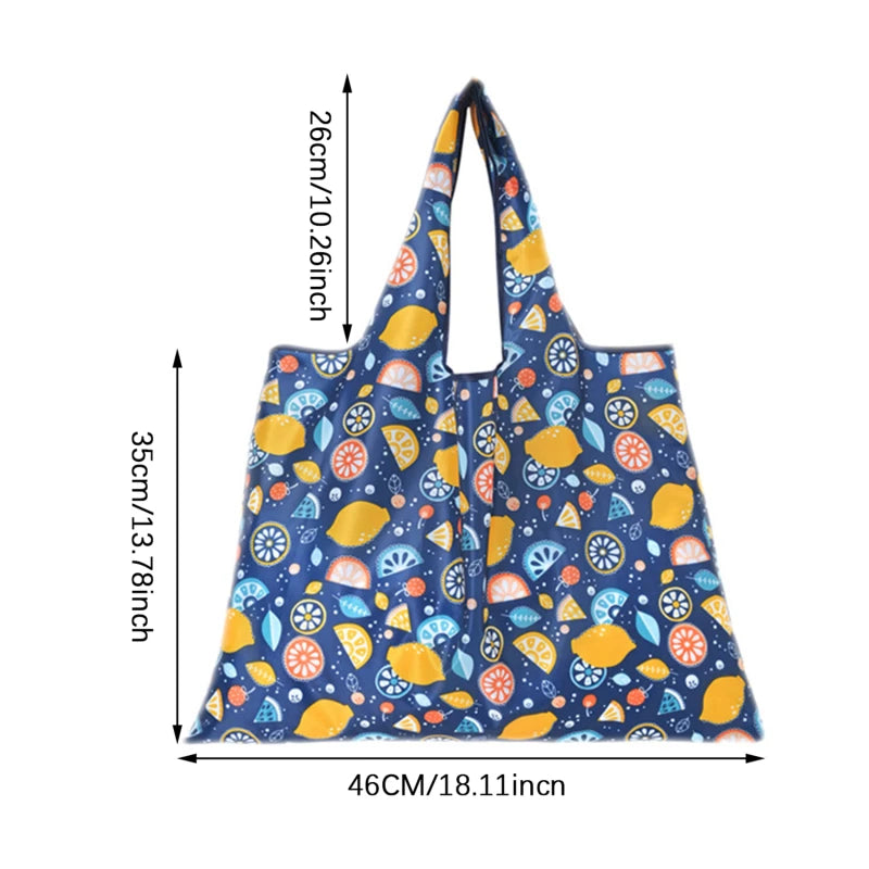 Hot Trend Vault Clyine reusable folding shopping bag with lemon and strawberry cartoon print, eco-friendly portable tote for shoppers