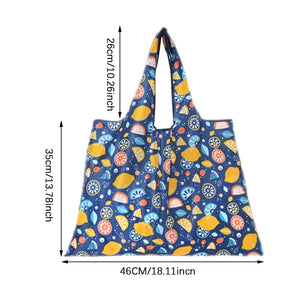 Hot Trend Vault Clyine reusable folding shopping bag with lemon and strawberry cartoon print, eco-friendly portable tote for shoppers