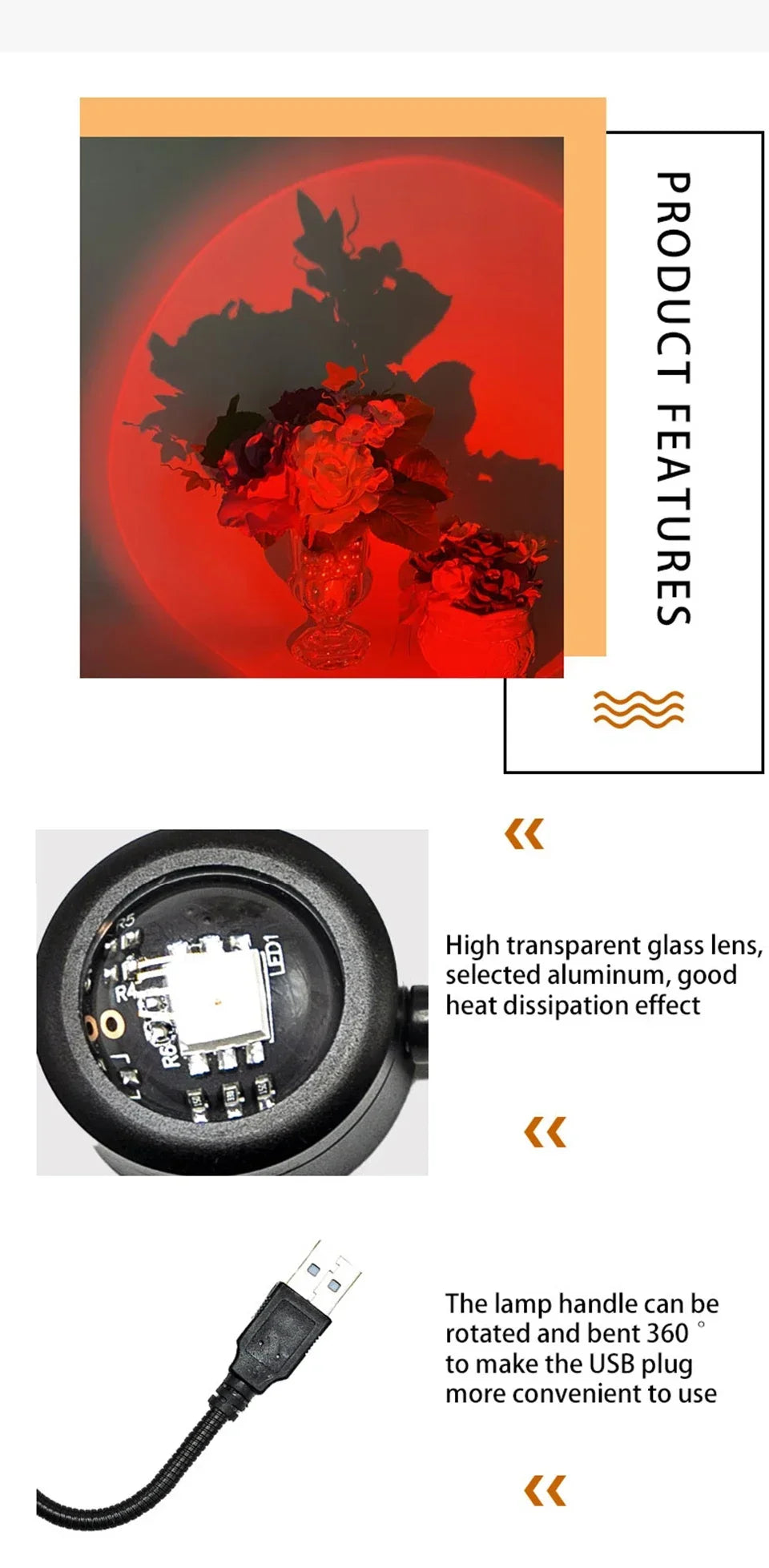 USB Sunset Light LED Rainbow Night Lamp Projector Photography Wall Atmosphere Lamp For Bedroom Home Gift Festival Decor Lighting