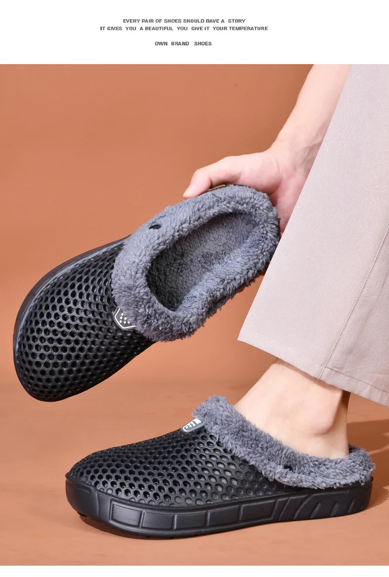 Couple Style Men's and Women's Cotton Slippers Winter Warm Plus Velvet Thickened Clogs Mule Shoes