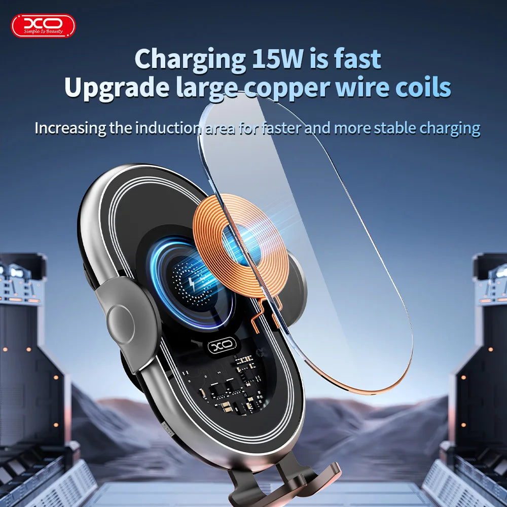 Hot Trend Vault Car mounted wireless charger with magnetic holder, suction cup, and air outlet bracket for drivers.