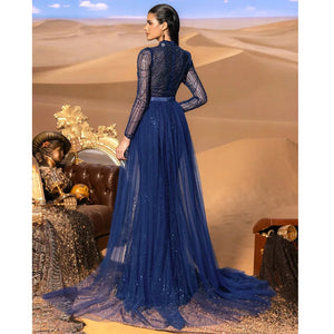 Elegant Wedding Evening  Dress for Women 2025 Muslim Long Sleeves Mermaid Detachable Train Sequined Prom Party Gown Customized