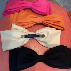 Multi-layer hair clip with pink and black bows, stylish Korean fashion accessory for women and girls from Hot Trend Vault.