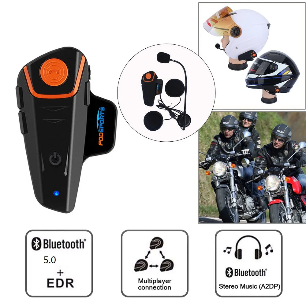 Fodsports BT-S2 Pro motorcycle helmet intercom motorbike wireless bluetooth headset waterproof 1000m BT 5.0 Interphone FM Type-C