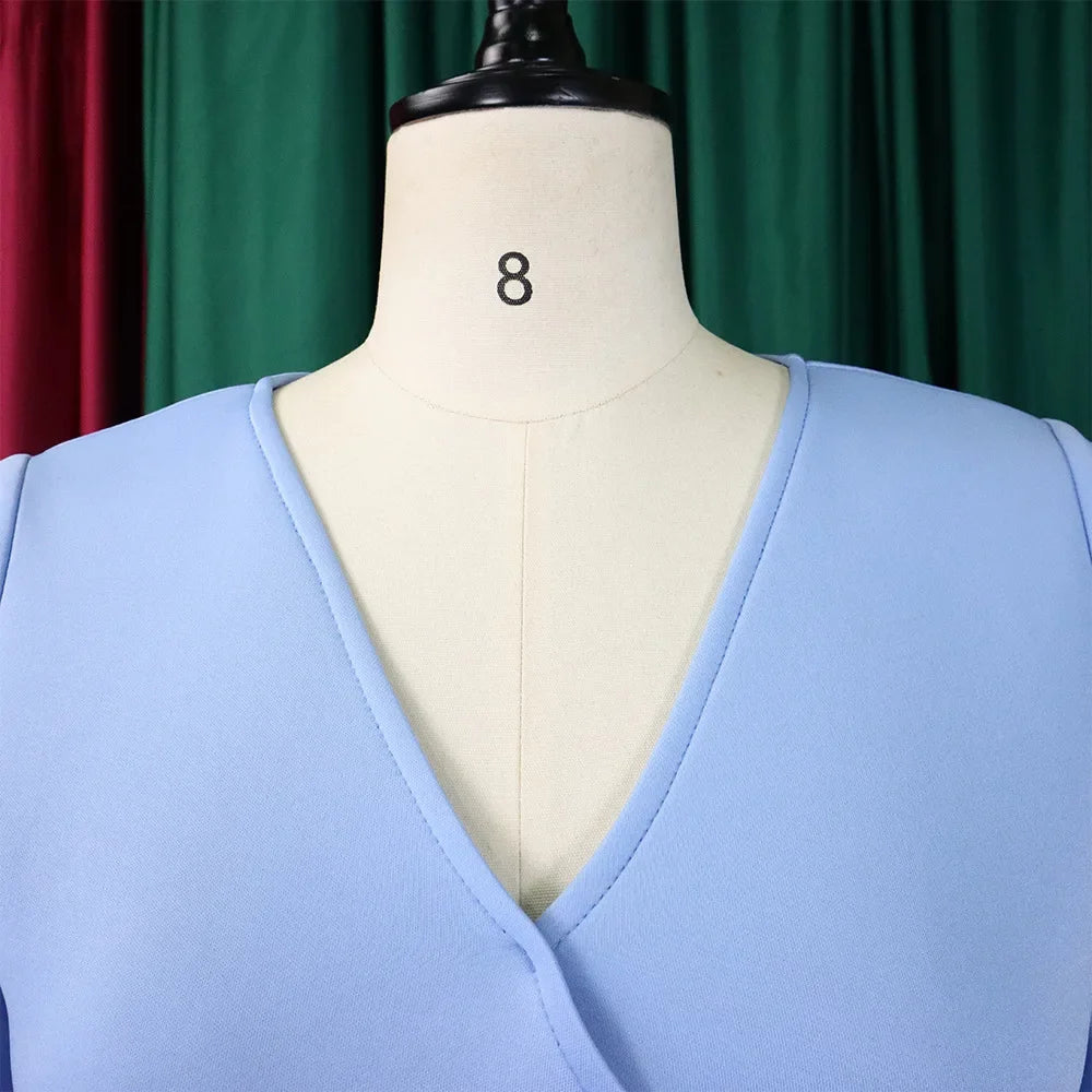 Elegant Dresses for Women V Neck Flare Sleeve High Waisted Pleated A Line Mid Calf Luxury Birthday Party Dinner Vestidos Mujer