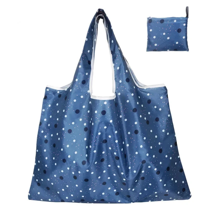 Reusable foldable shopping bag by Hot Trend Vault, large eco-friendly tote with sturdy, washable fabric for women.