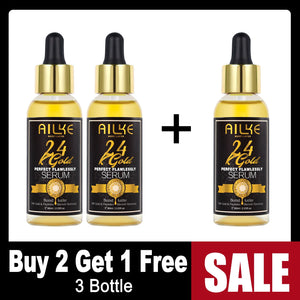 AILKE 24K Gold Collagen Whitening serum bottle with gold accents, featuring a sleek design for skincare and anti-aging benefits.
