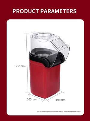 Hot Trend Vault hot air popcorn maker, portable 1200W oil-free popcorn machine for home use, shown with popcorn ready to serve.