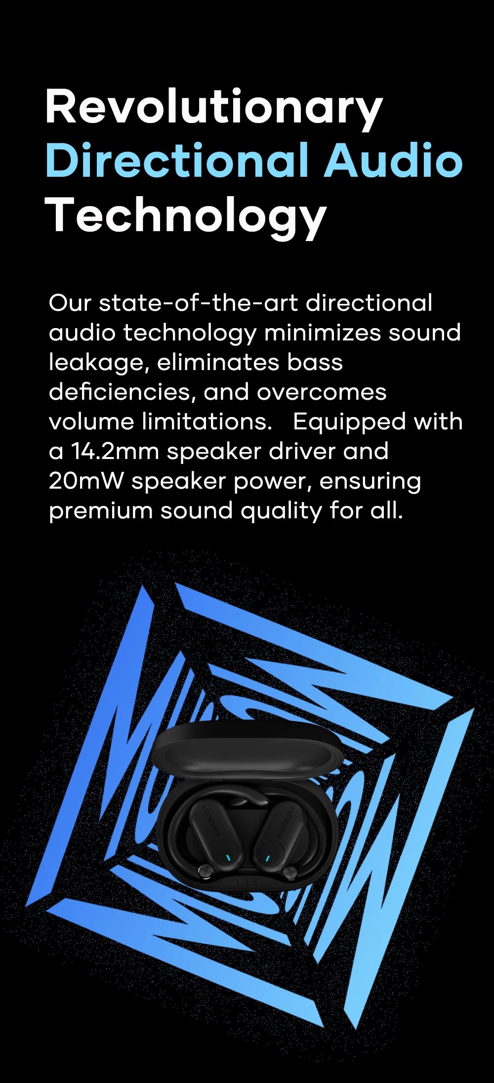 Wavefun Sense Open Ear Headphones Bluetooth Earphone with Adjustable Ear Hook Super Bass Earbuds BT5.3 Headsets with Microphone