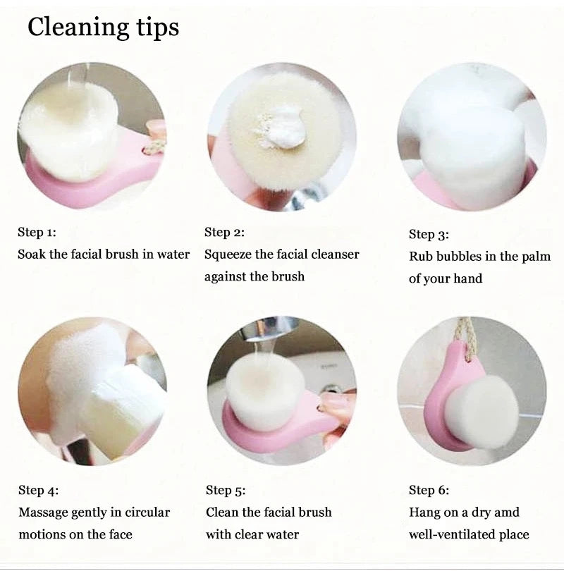 Facial Cleansing Brush, Wooden Handle Soft Bristle Face Brush, Cleaning Device, Soft Bristle Manual Multi-Bristle Brush