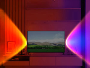 Hot Trend Vault USB sunset lamp with LED rainbow neon night light projector, ideal for bedroom decor and ambient lighting.