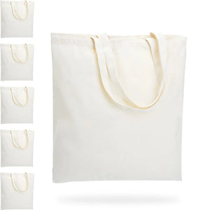 Six reusable canvas tote bags by Hot Trend Vault, eco-friendly and durable grocery bags for eco-conscious shoppers.