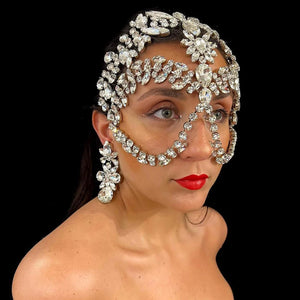 Stonefans Exaggerate Rhinestone Mask Masquerade for Women Halloween Sexys Crystal Face Chain Accessories Festival Jewelry Gift