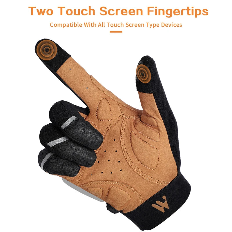 West Biking full finger cycling gloves by Hot Trend Vault, made of grippy synthetic leather and Lycra for men and women.