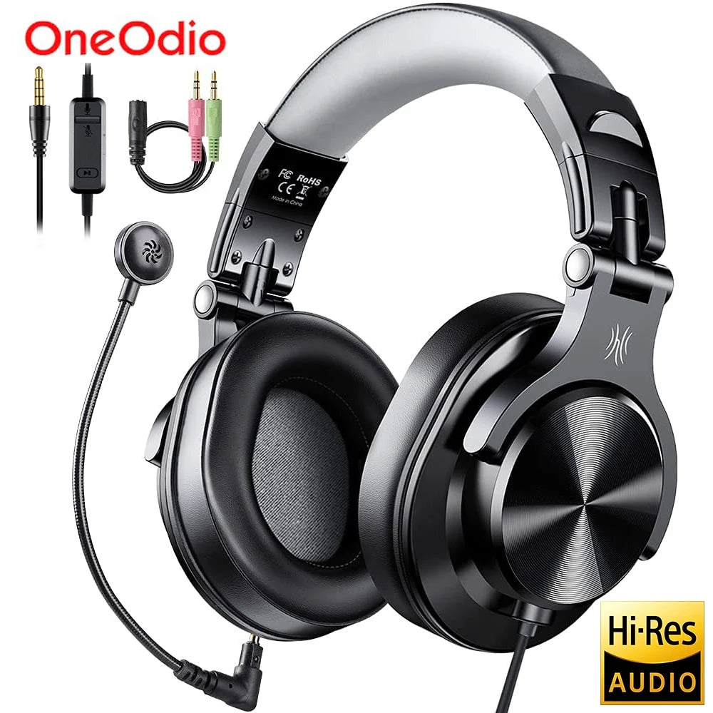 Oneodio A71D Wired Gaming Headset Gamer Over Ear Hi-Res Audio Headphones With Detachable Microphone For PC Computer PS4 PS5 Xbox