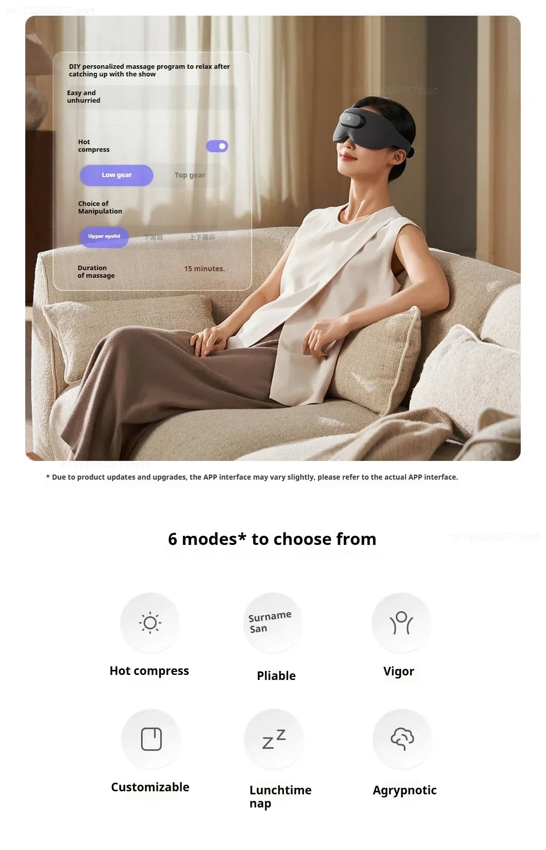 Black MIJIA Smart Massage Eye Mask with vibration for home use, designed for blackout and eye relaxation.