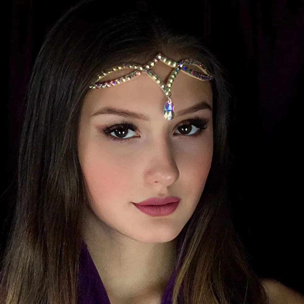 Stone Fans AB pendant headpiece hair jewelry for drag queens, featuring colorful stones and intricate design by Hot Trend Vault.