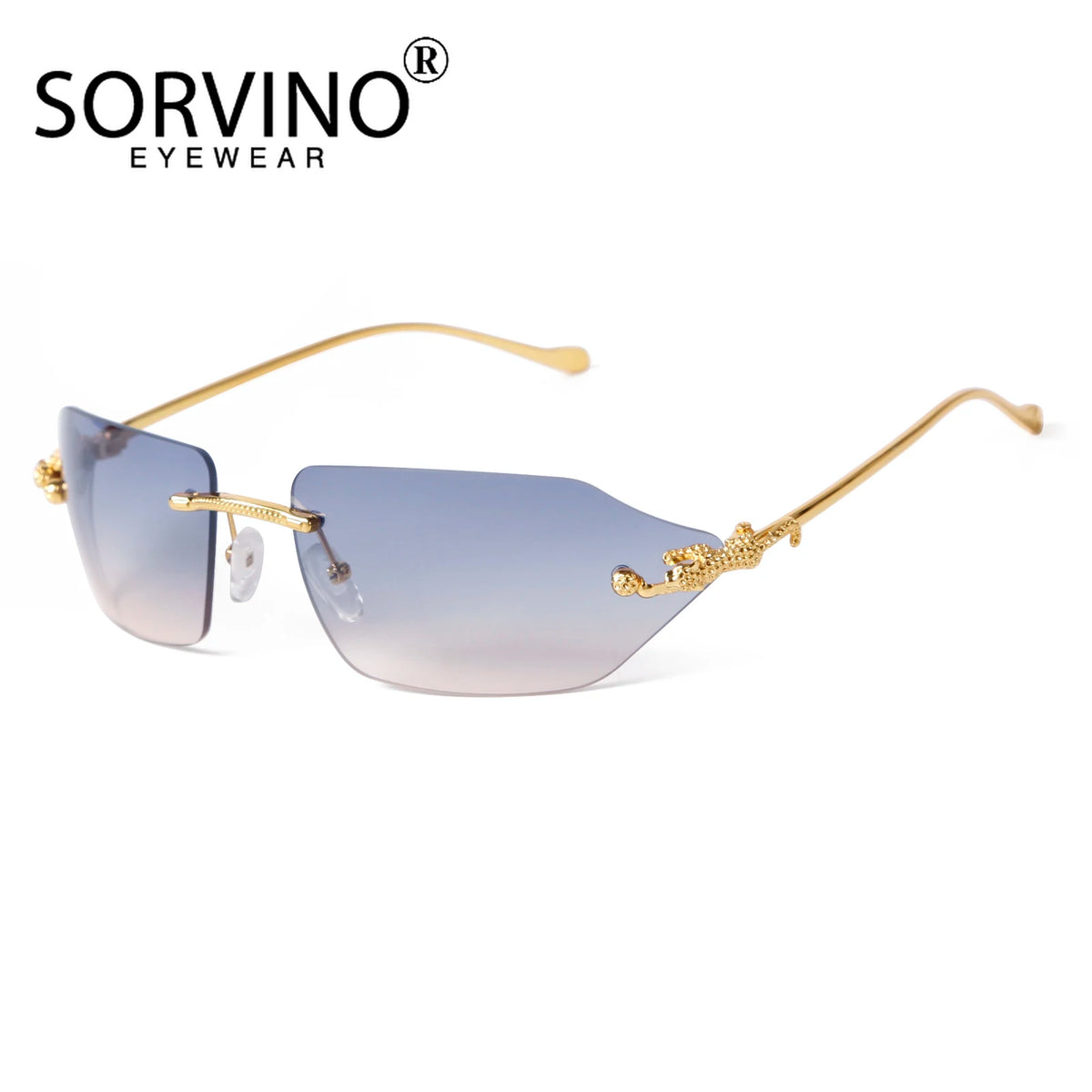 SORVINO Retro Leopard Sunglasses For Women Men 2024 New Classic Metal Gold Polygon Rimless Gradient Brand Fashion Glasses UV400