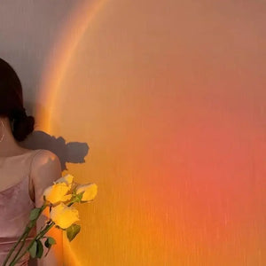 Hot Trend Vault sunset lamp projector casting colorful rainbow light for romantic ambiance and night lighting.