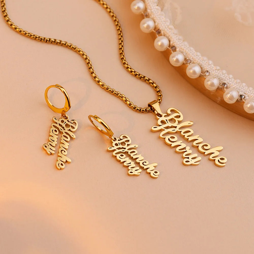 Personalized Name Kids Set Necklace Custom Letter Bracelet Stainless Steel Mini Earrings Gift for Kids