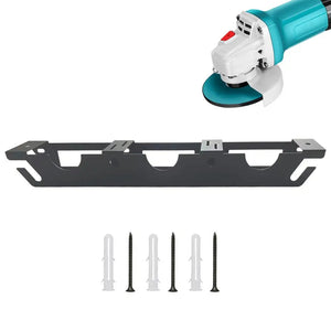 Wall-mounted angle grinder storage rack from Hot Trend Vault, designed for organizing tools in a home workshop.