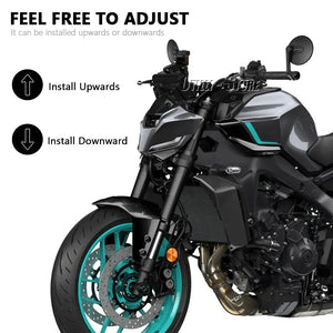 Blue lens Yamaha MT-09 bar end mirrors by Running Panther for MT-09 riders, with sleek design and mounting hardware.