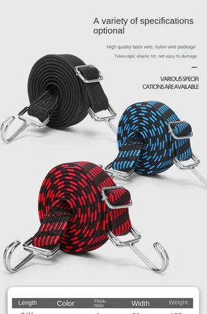 Heavy duty motorcycle bungee cord with hooks for luggage security, designed for riders by Hot Trend Vault