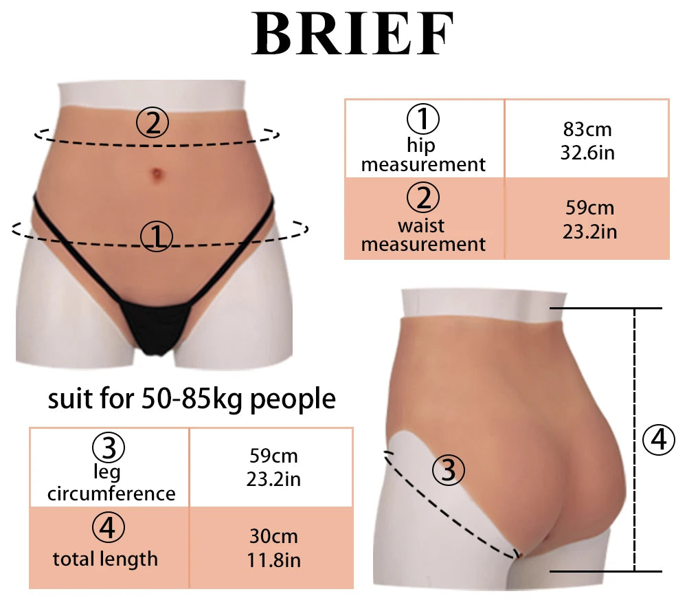 Drag queen silicone hip enhancer panties by Hot Trend Vault, designed for crossdressers and cosplay with a lifted, curvy buttock appearance.