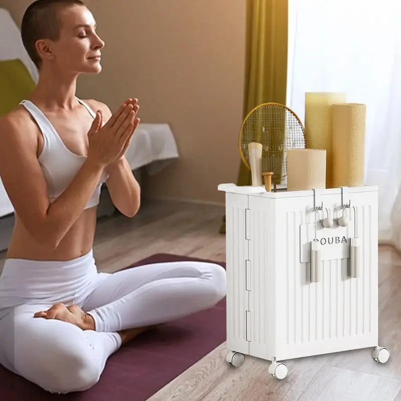 Yoga Mat Storage Folding Workout Equipment Corner Storage Organizer with Wheels Yoga Mat Stand Yoga Mat Holder Gym Organizer