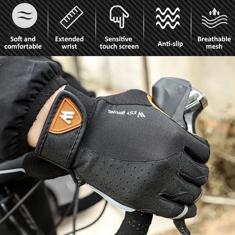Guantes de ciclismo con dedos completos West Biking para hombres y mujeres, deportes, senderismo, camping