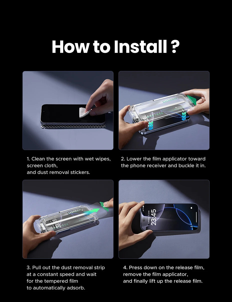 UGREEN 2PCS Automatic Dust-free Screen Protector For iPhone 17 Pro Max Tempered Glass For iPhone 17 16 Pro 17Pro Air Phone Film